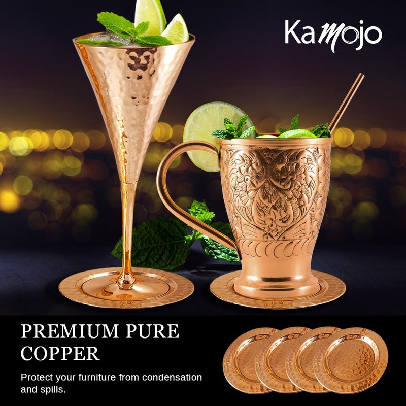 Kamojo 100% Pure Copper Coasters for Moscow Mule Mugs - Hand Hammered by Artisans in India - Protect Your Furniture from Condensation- Vintage Housewarming (Set of 4) - Image 4